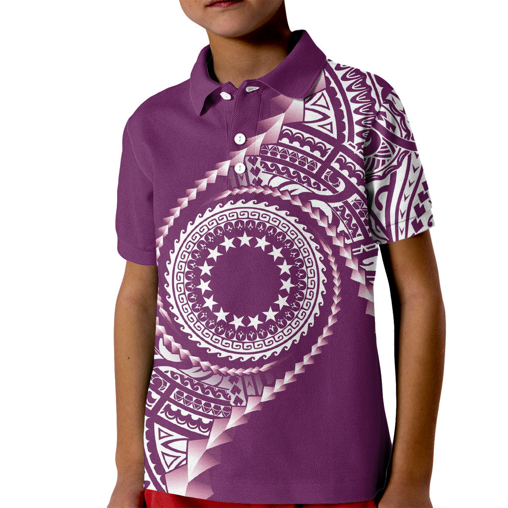 Cook Islands Gospel Day Kid Polo Shirt Maroon Tribal Curves