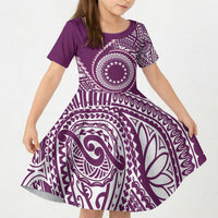 Cook Islands Gospel Day Kid Short Sleeve Dress Maroon Tribal Curves