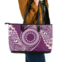Cook Islands Gospel Day Leather Tote Bag Maroon Tribal Curves