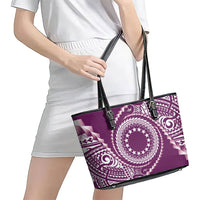 Cook Islands Gospel Day Leather Tote Bag Maroon Tribal Curves