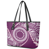 Cook Islands Gospel Day Leather Tote Bag Maroon Tribal Curves