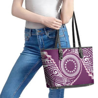 Cook Islands Gospel Day Leather Tote Bag Maroon Tribal Curves