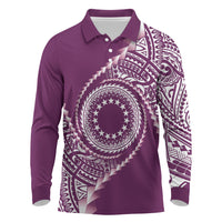 Cook Islands Gospel Day Long Sleeve Polo Shirt Maroon Tribal Curves