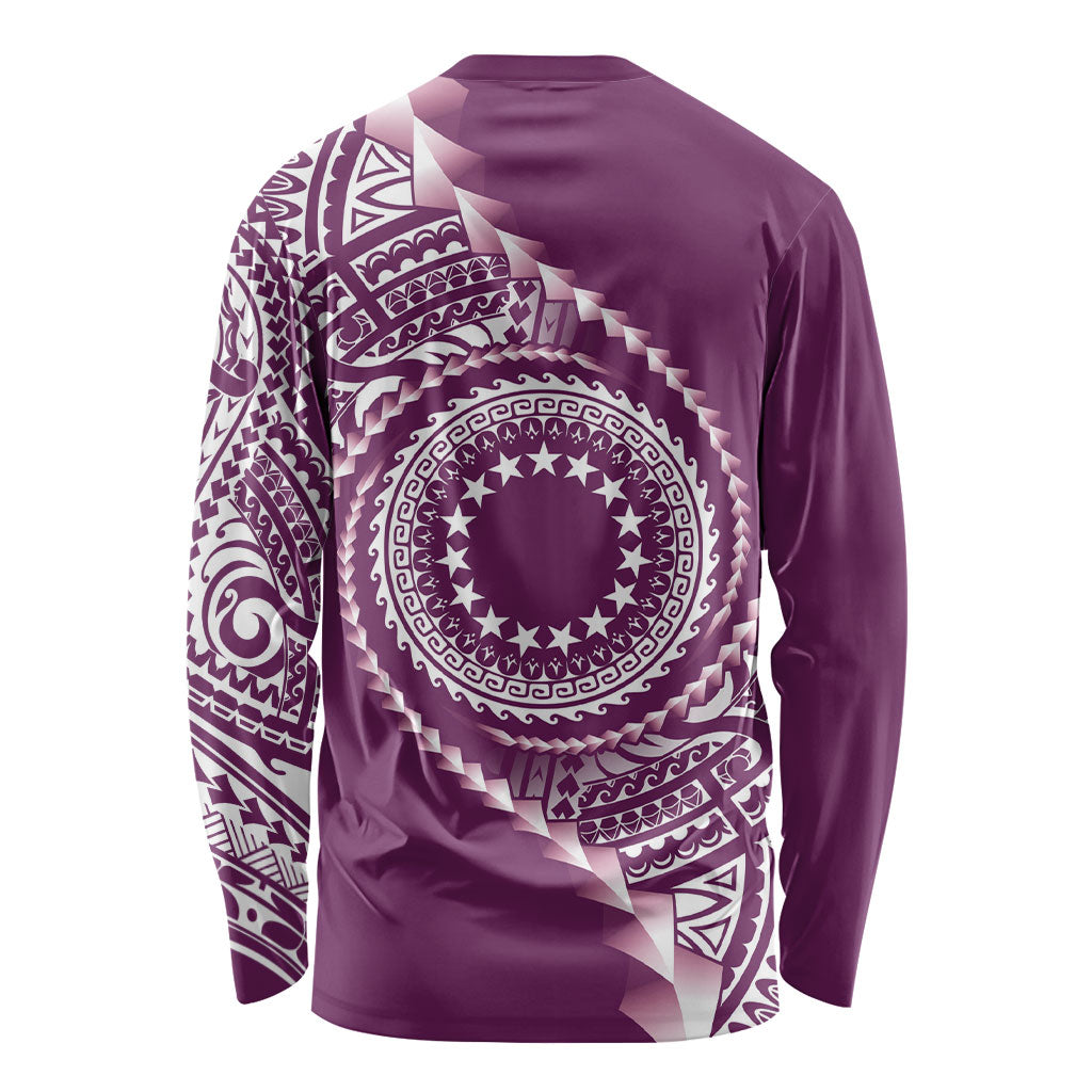 Cook Islands Gospel Day Long Sleeve Shirt Maroon Tribal Curves