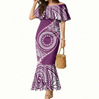 Cook Islands Gospel Day Mermaid Dress Maroon Tribal Curves