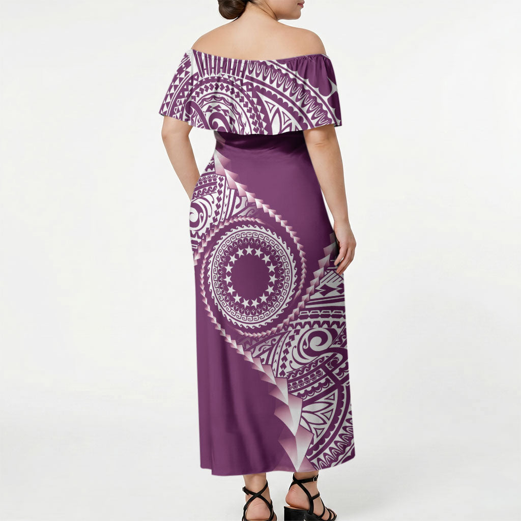 Cook Islands Gospel Day Off Shoulder Maxi Dress Maroon Tribal Curves
