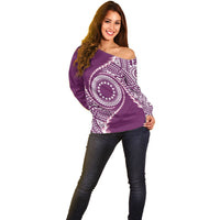 Cook Islands Gospel Day Off Shoulder Sweater Maroon Tribal Curves
