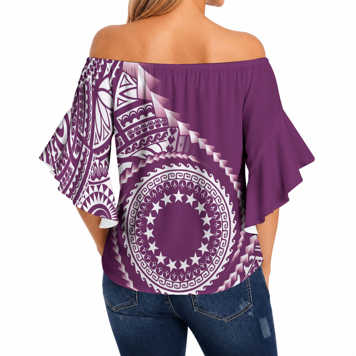 Cook Islands Gospel Day Off Shoulder Wrap Waist Top Maroon Tribal Curves