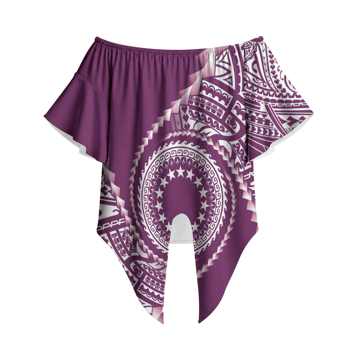 Cook Islands Gospel Day Off Shoulder Wrap Waist Top Maroon Tribal Curves