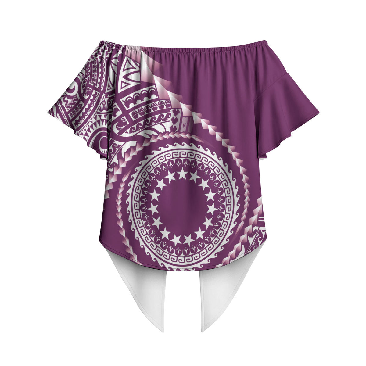 Cook Islands Gospel Day Off Shoulder Wrap Waist Top Maroon Tribal Curves