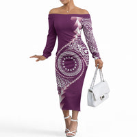 Cook Islands Gospel Day Off The Shoulder Long Sleeve Dress Maroon Tribal Curves