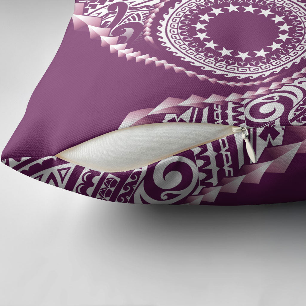Cook Islands Gospel Day Pillow Cover Maroon Tribal Curves