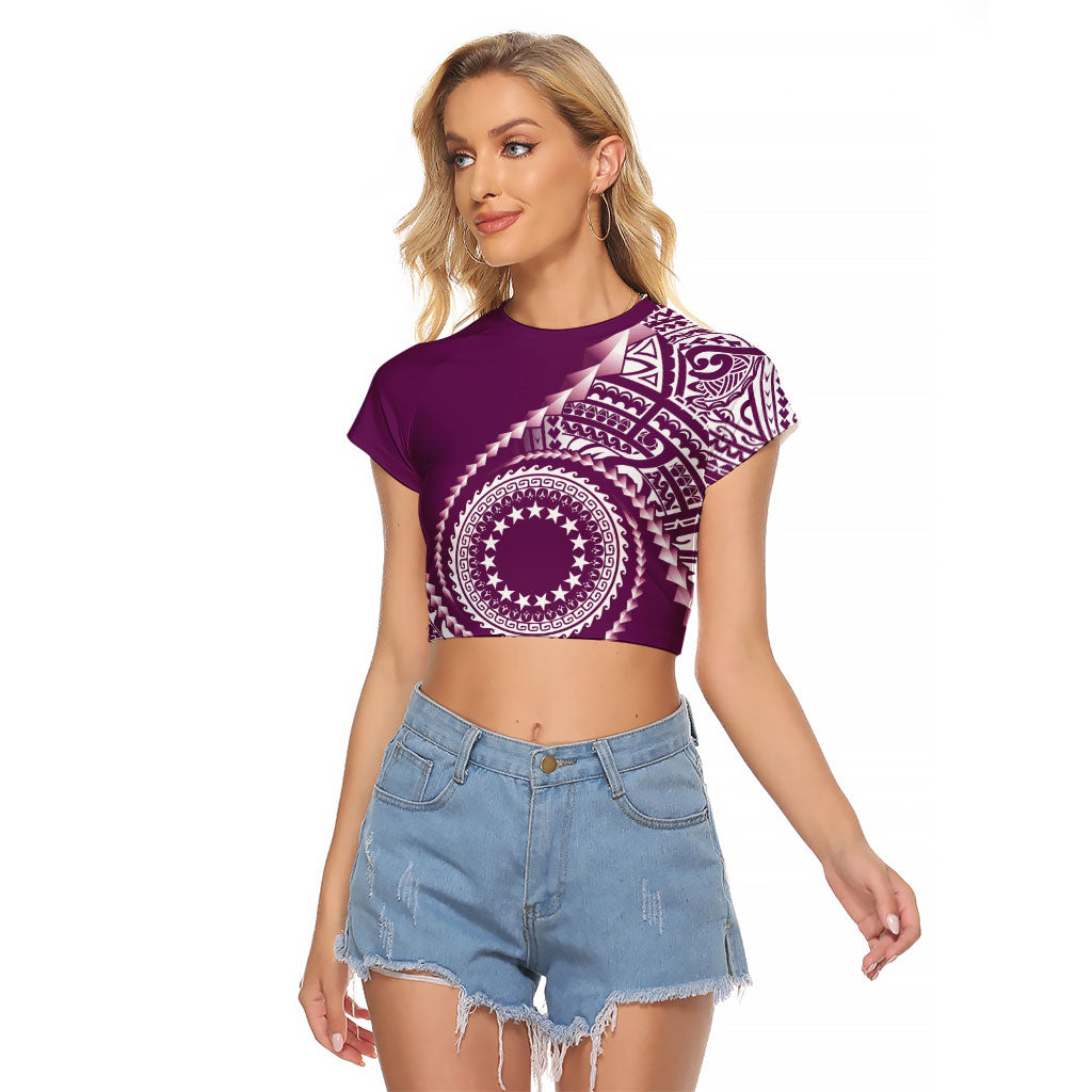 Cook Islands Gospel Day Raglan Cropped T Shirt Maroon Tribal Curves
