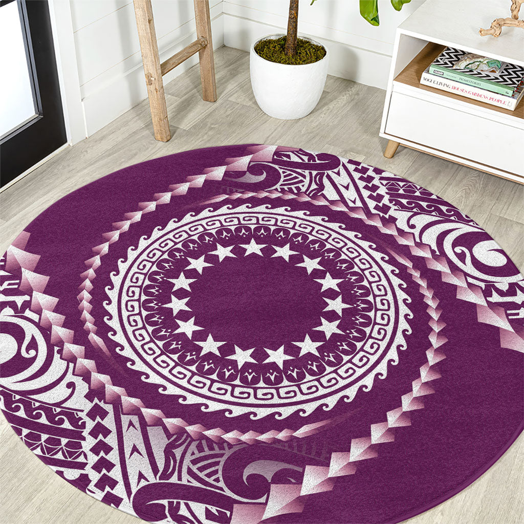 Cook Islands Gospel Day Round Carpet Maroon Tribal Curves