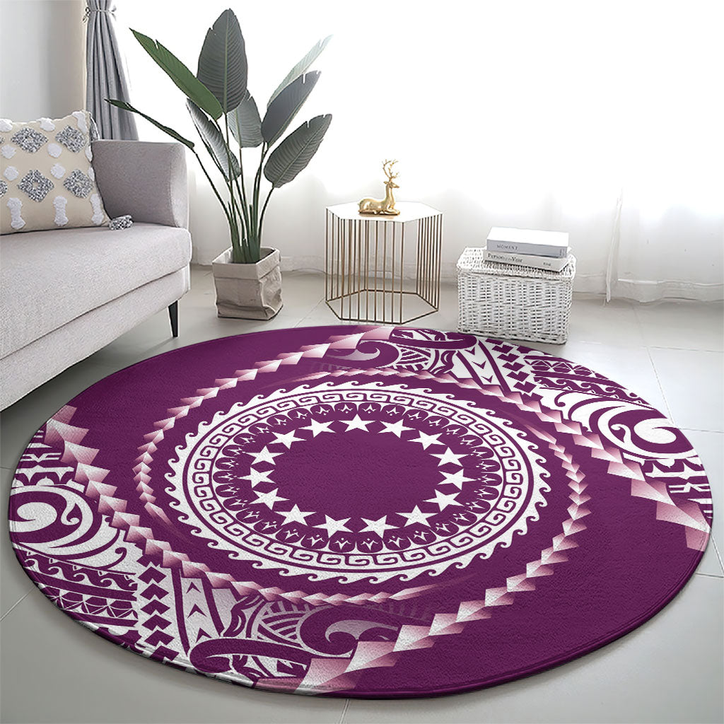 Cook Islands Gospel Day Round Carpet Maroon Tribal Curves
