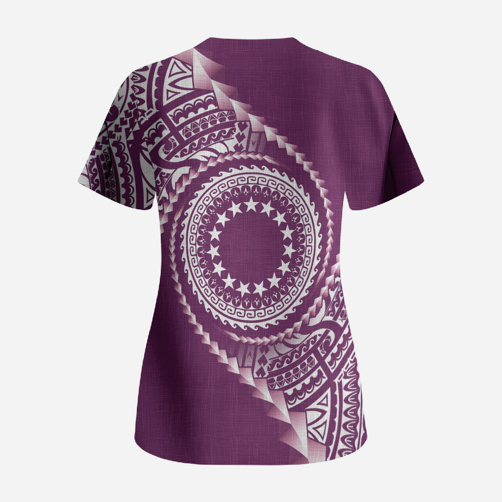 Cook Islands Gospel Day Scrub Top Maroon Tribal Curves