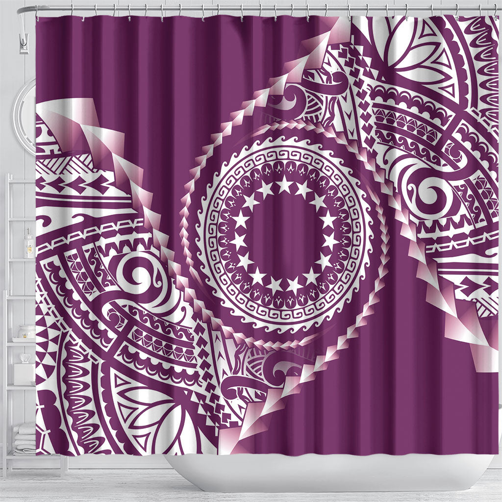 Cook Islands Gospel Day Shower Curtain Maroon Tribal Curves