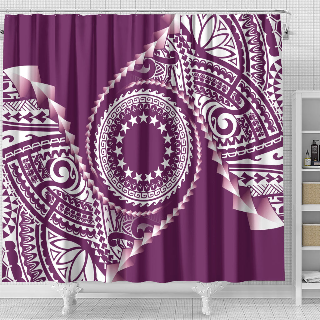 Cook Islands Gospel Day Shower Curtain Maroon Tribal Curves