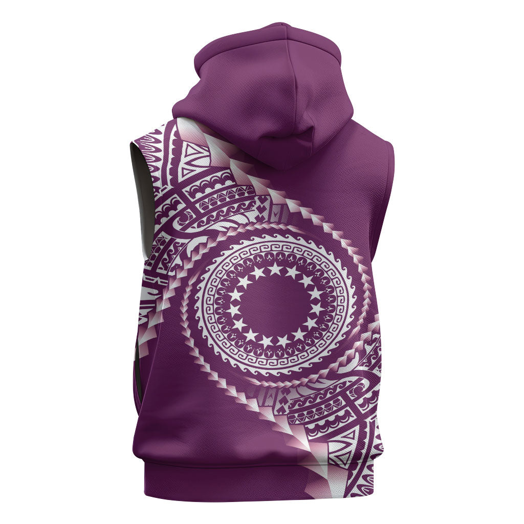 Cook Islands Gospel Day Sleeveless Hoodie Maroon Tribal Curves