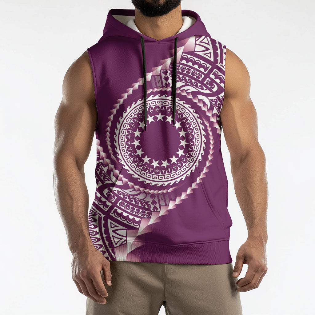 Cook Islands Gospel Day Sleeveless Hoodie Maroon Tribal Curves
