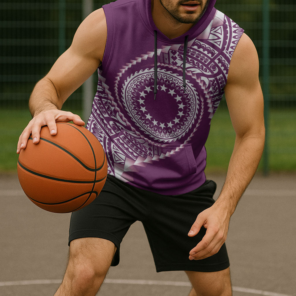 Cook Islands Gospel Day Sleeveless Hoodie Maroon Tribal Curves