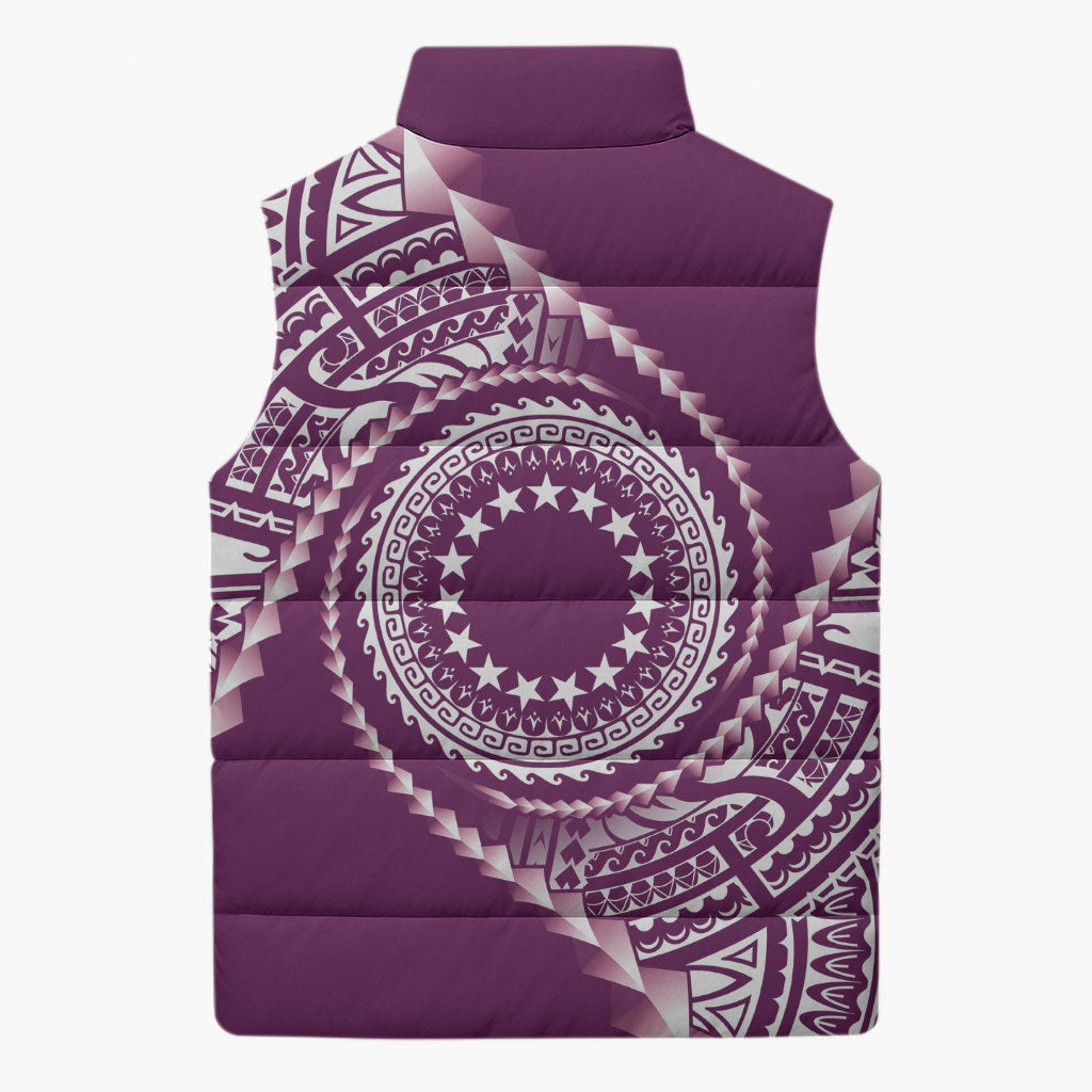 Cook Islands Gospel Day Sleeveless Puffer Jacket Maroon Tribal Curves