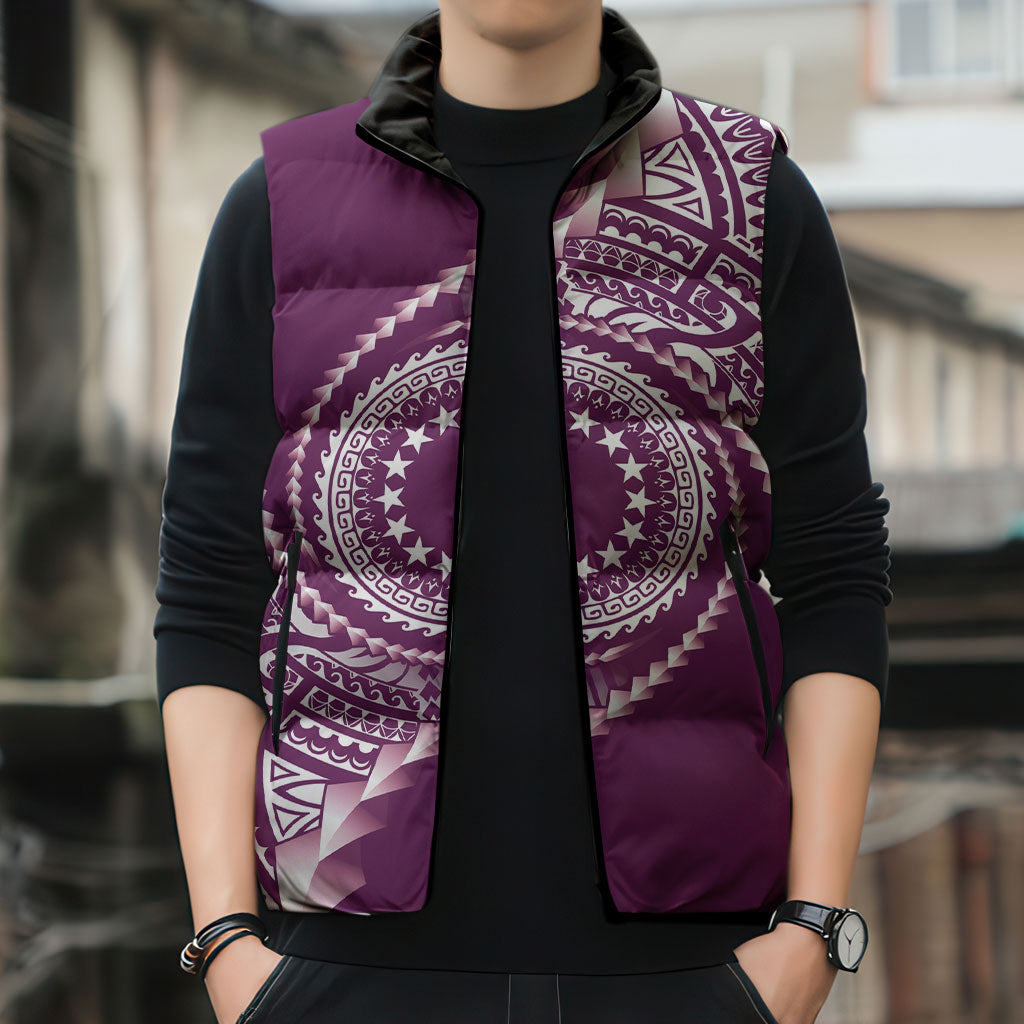 Cook Islands Gospel Day Sleeveless Puffer Jacket Maroon Tribal Curves