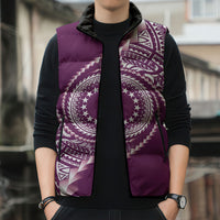 Cook Islands Gospel Day Sleeveless Puffer Jacket Maroon Tribal Curves