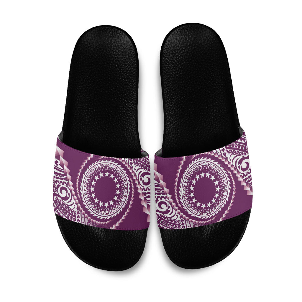 Cook Islands Gospel Day Slide Sandals Maroon Tribal Curves
