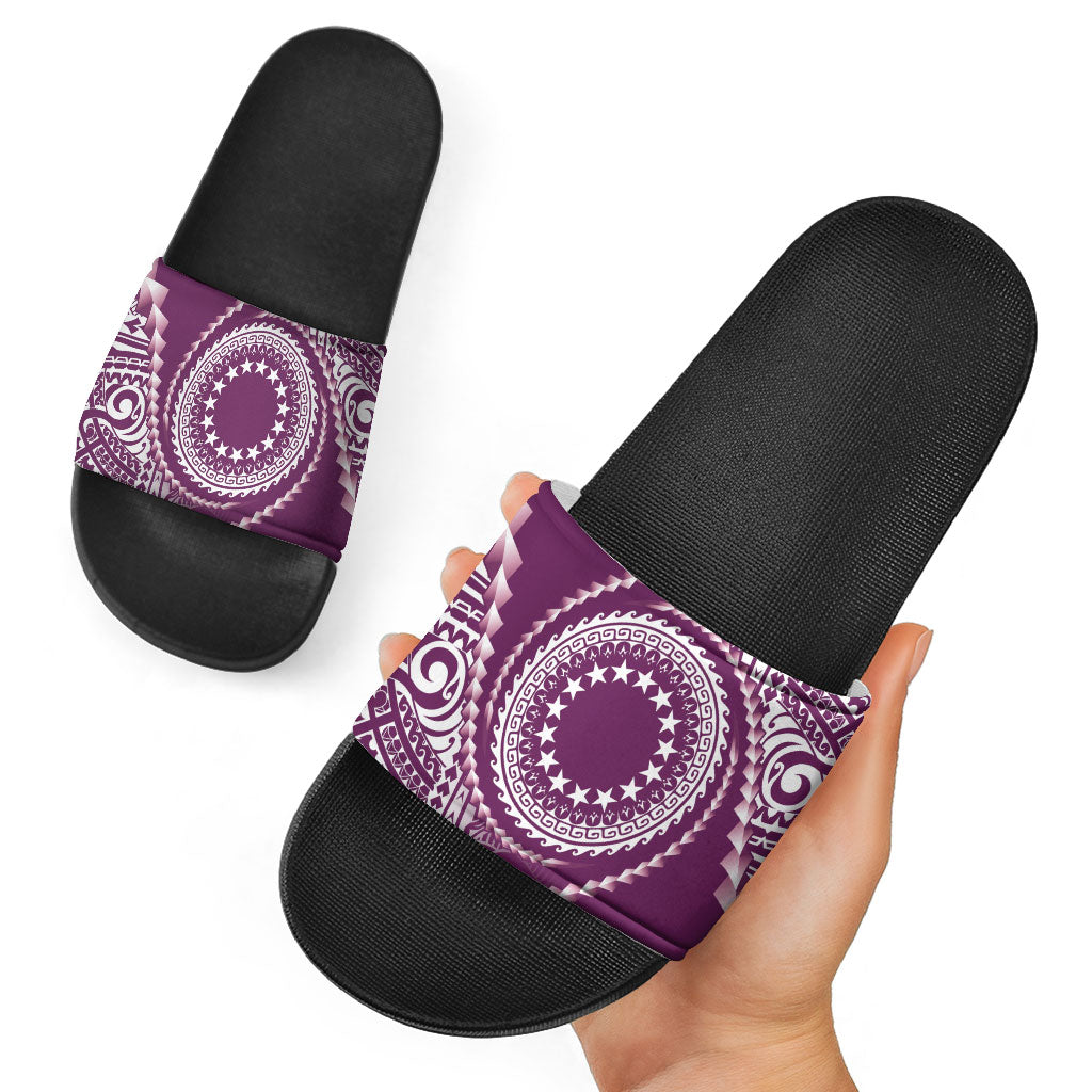 Cook Islands Gospel Day Slide Sandals Maroon Tribal Curves