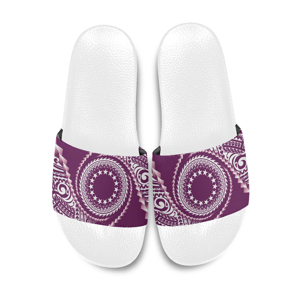 Cook Islands Gospel Day Slide Sandals Maroon Tribal Curves