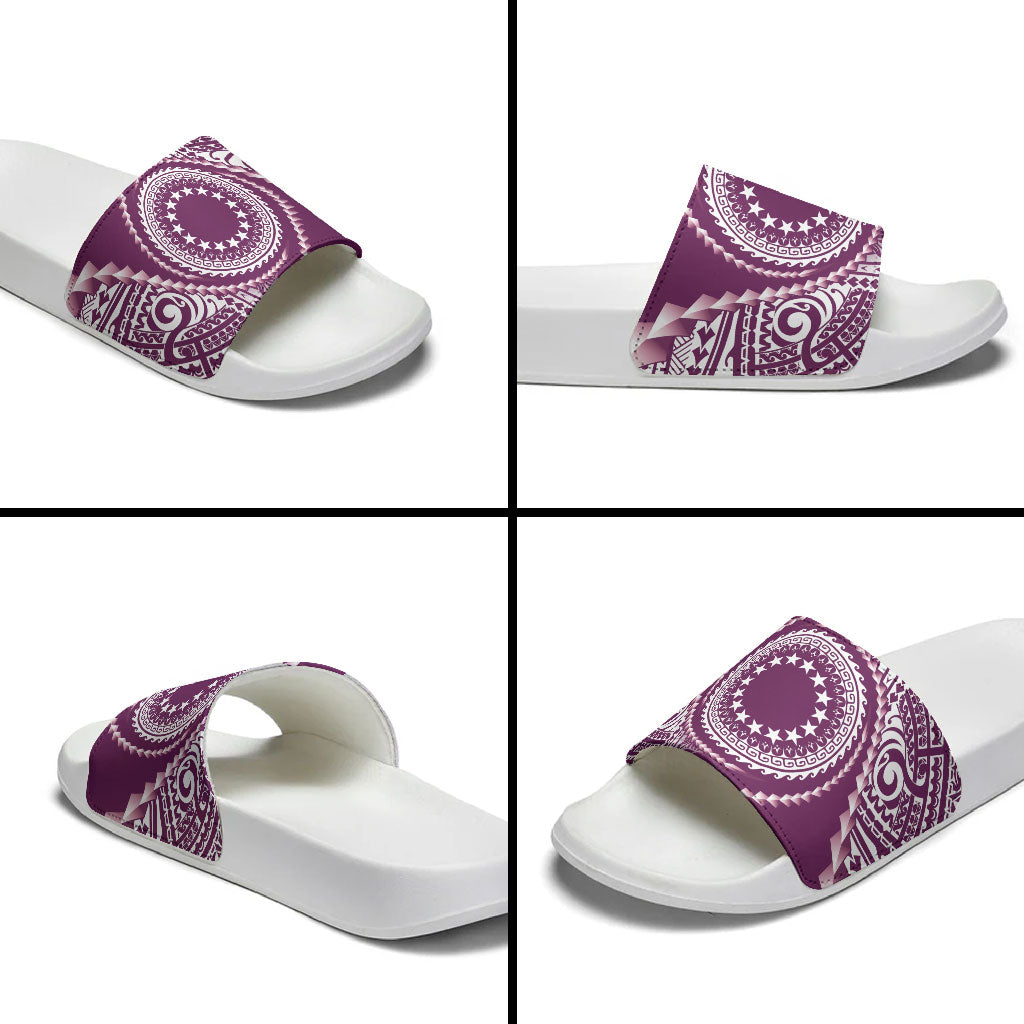 Cook Islands Gospel Day Slide Sandals Maroon Tribal Curves
