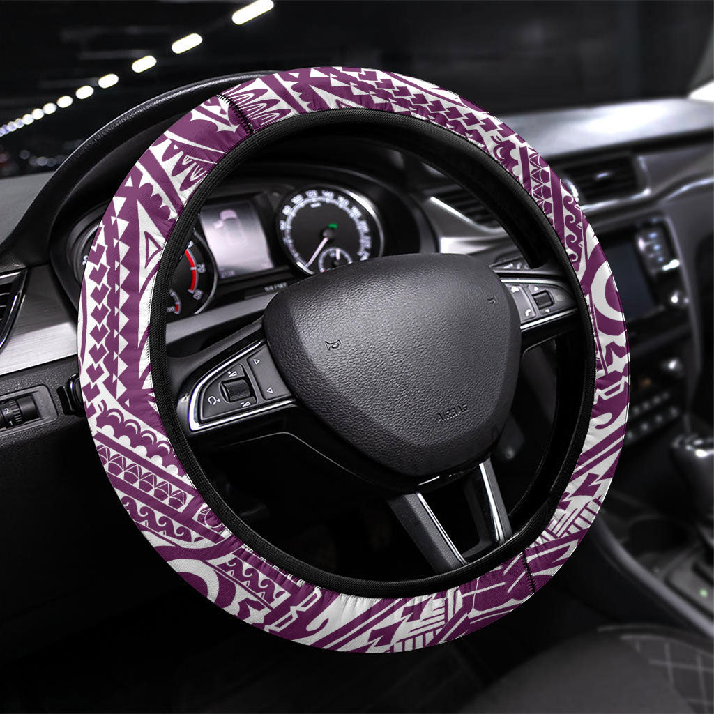 Cook Islands Gospel Day Steering Wheel Cover Maroon Tribal Curves