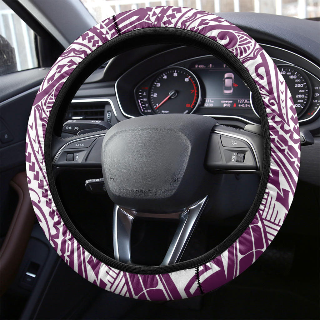 Cook Islands Gospel Day Steering Wheel Cover Maroon Tribal Curves