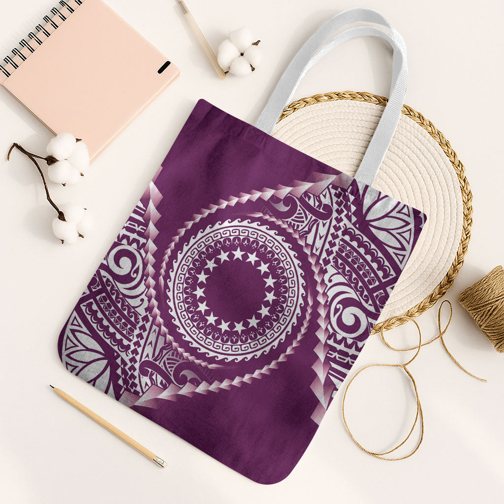 Cook Islands Gospel Day Tote Bag Maroon Tribal Curves