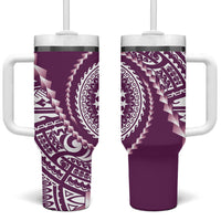 Cook Islands Gospel Day Tumbler With Handle Maroon Tribal Curves
