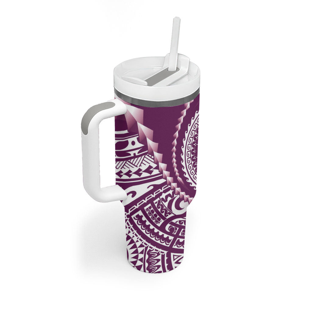 Cook Islands Gospel Day Tumbler With Handle Maroon Tribal Curves