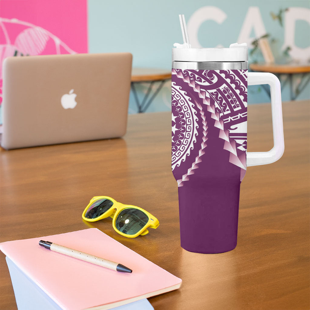 Cook Islands Gospel Day Tumbler With Handle Maroon Tribal Curves