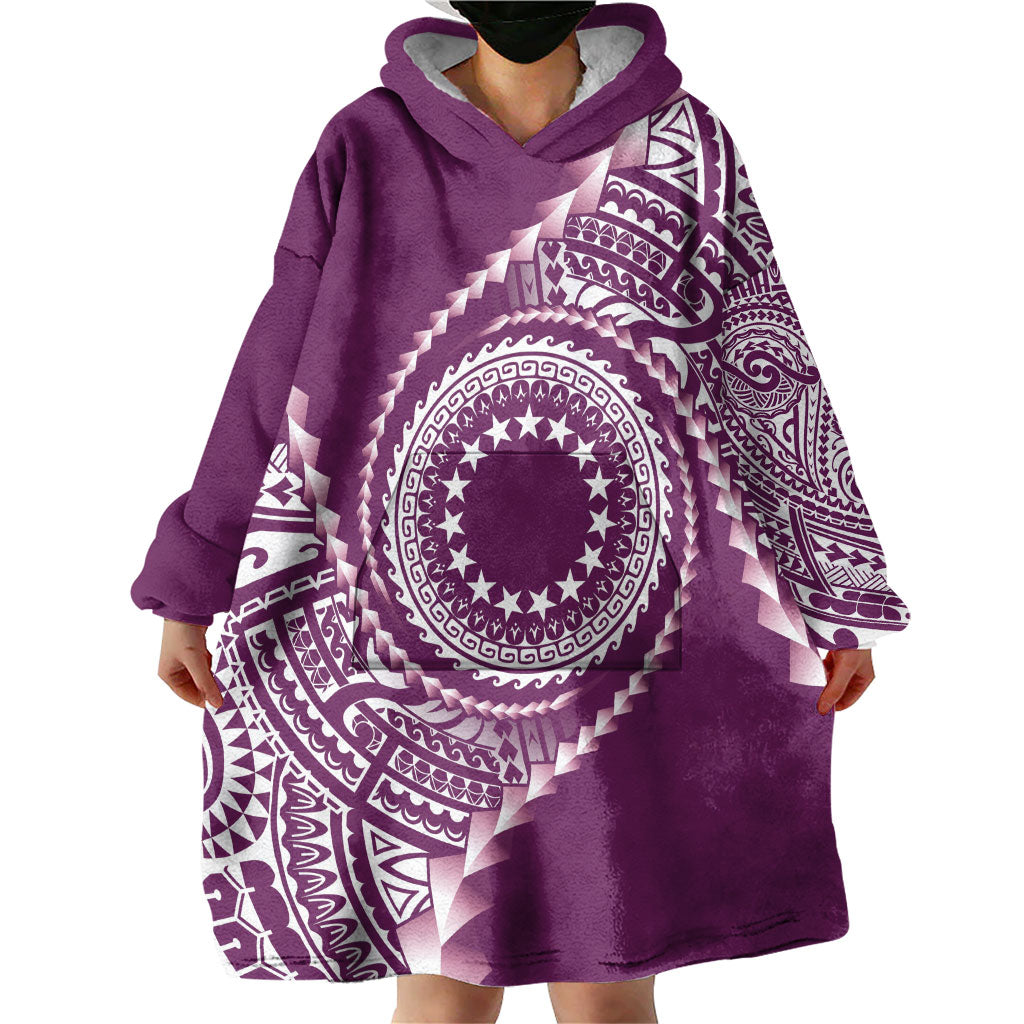 Cook Islands Gospel Day Wearable Blanket Hoodie Maroon Tribal Curves