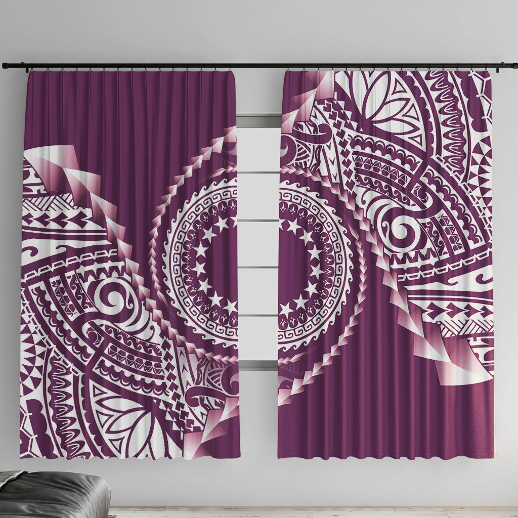 Cook Islands Gospel Day Window Curtain Maroon Tribal Curves
