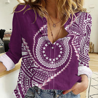 Cook Islands Gospel Day Women Casual Shirt Maroon Tribal Curves