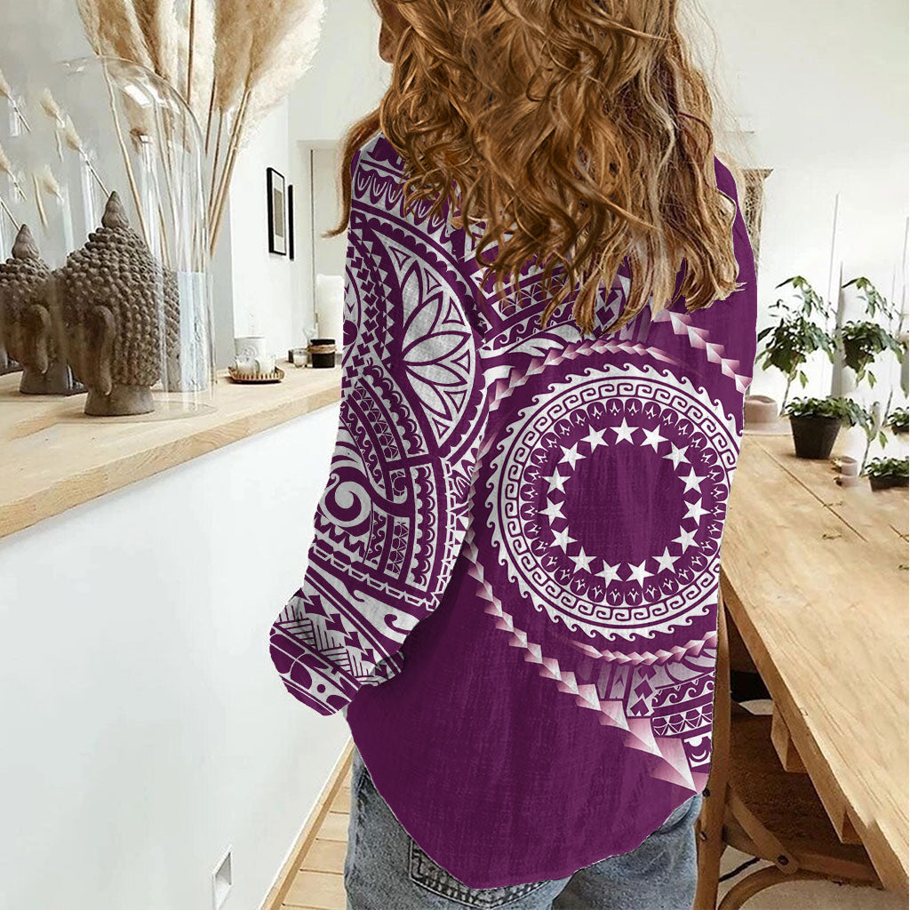 Cook Islands Gospel Day Women Casual Shirt Maroon Tribal Curves