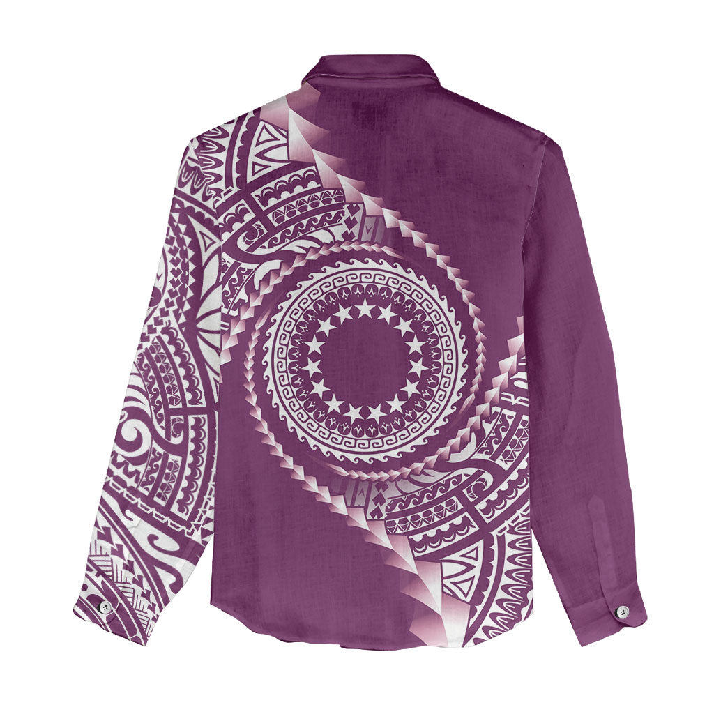 Cook Islands Gospel Day Women Casual Shirt Maroon Tribal Curves