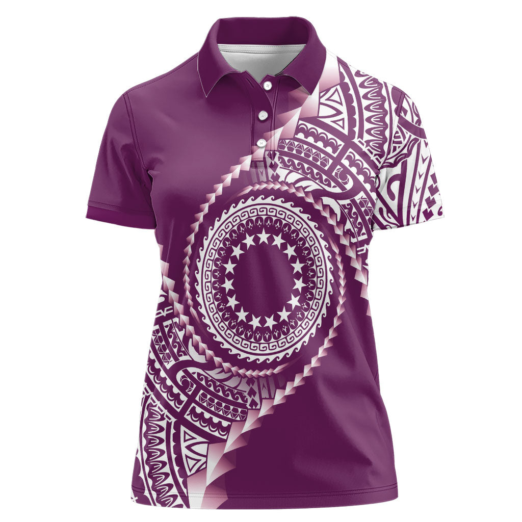 Cook Islands Gospel Day Women Polo Shirt Maroon Tribal Curves