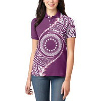 Cook Islands Gospel Day Women Polo Shirt Maroon Tribal Curves