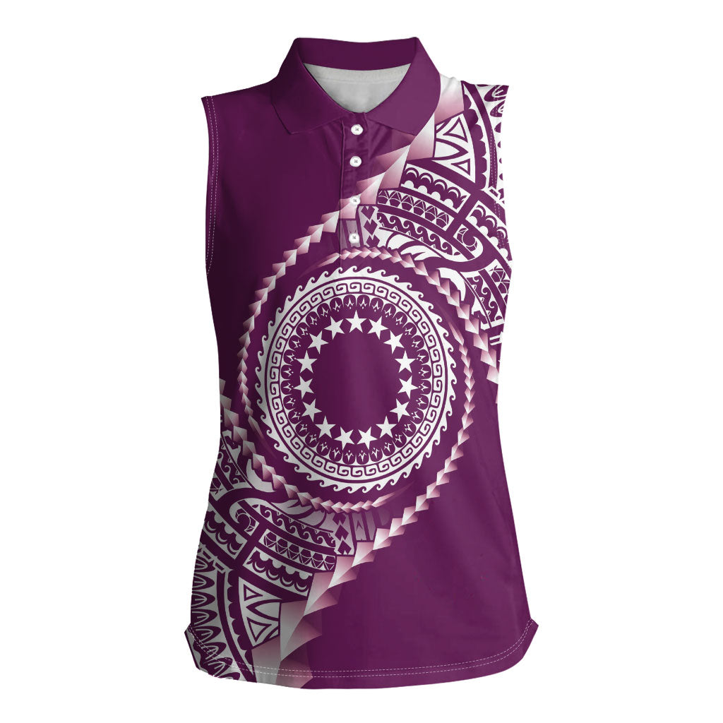 Cook Islands Gospel Day Women Sleeveless Polo Shirt Maroon Tribal Curves