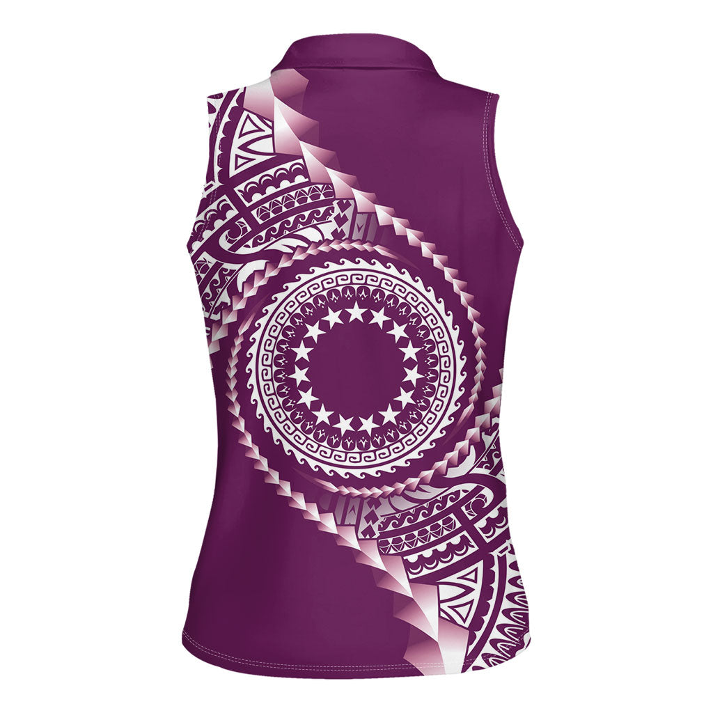 Cook Islands Gospel Day Women Sleeveless Polo Shirt Maroon Tribal Curves