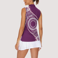 Cook Islands Gospel Day Women Sleeveless Polo Shirt Maroon Tribal Curves