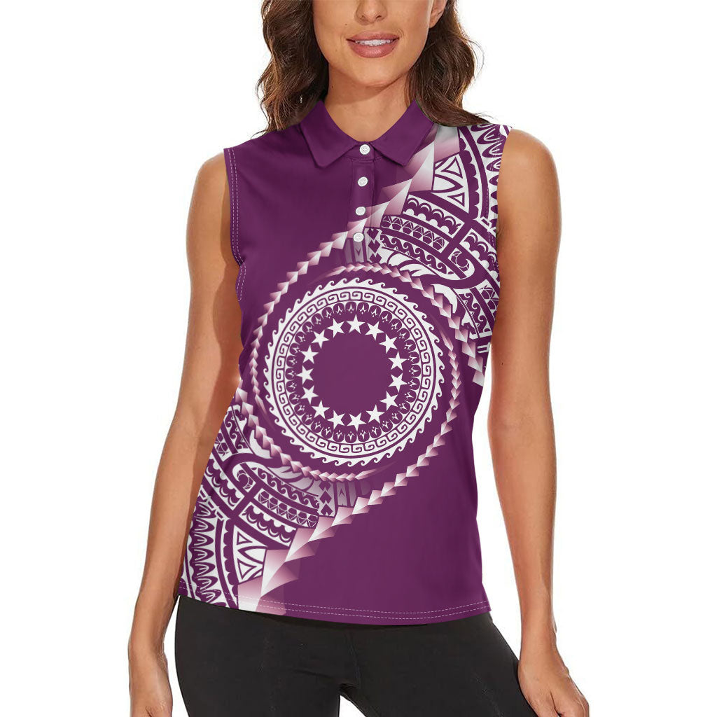 Cook Islands Gospel Day Women Sleeveless Polo Shirt Maroon Tribal Curves