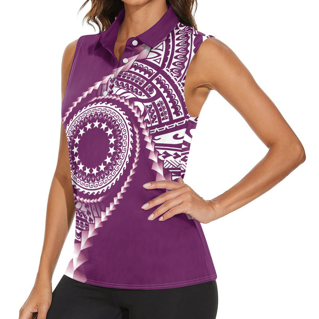 Cook Islands Gospel Day Women Sleeveless Polo Shirt Maroon Tribal Curves